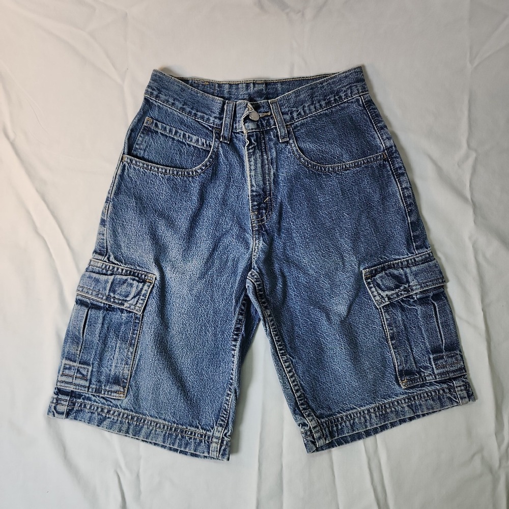 Levi's Boys Baggy Denim Cargo Shorts Size 10 Reg Blue Jorts Y2K Skater